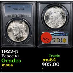 PCGS 1922-p Peace Dollar $1 Graded ms64 By PCGS