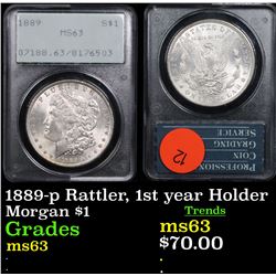 PCGS 1889-p Rattler, 1st year Holder Morgan Dollar $1 Graded ms63 By PCGS