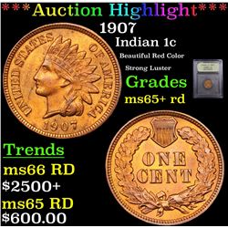 ***Auction Highlight*** 1907 Indian Cent 1c Graded Gem+ Unc RD By USCG (fc)