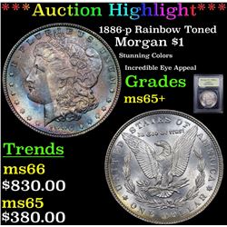 ***Auction Highlight*** 1886-p Rainbow Toned Morgan Dollar $1 Graded GEM+ Unc By USCG (fc)