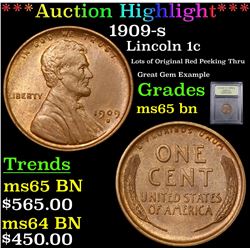 ***Auction Highlight*** 1909-s Lincoln Cent 1c Graded GEM Unc BN By USCG (fc)