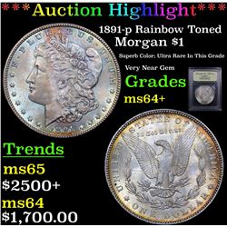 ***Auction Highlight*** 1891-p Rainbow Toned Morgan Dollar $1 Graded Choice+ Unc By USCG (fc)