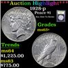 Image 1 : ***Auction Highlight*** 1928-p Peace Dollar $1 Graded Select+ Unc By USCG (fc)