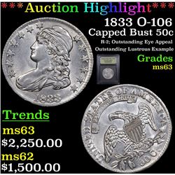 ***Auction Highlight*** 1833 O-106 Capped Bust Half Dollar 50c Graded Select Unc By USCG (fc)