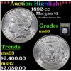 Image 1 : ***Auction Highlight*** 1892-cc Morgan Dollar $1 Graded Select Unc By USCG (fc)