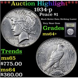 ***Auction Highlight*** 1934-p Peace Dollar $1 Graded Choice+ Unc By USCG (fc)