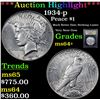 Image 1 : ***Auction Highlight*** 1934-p Peace Dollar $1 Graded Choice+ Unc By USCG (fc)