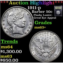 ***Auction Highlight*** 1911-p Barber Half Dollars 50c Graded Select+ Unc By USCG (fc)
