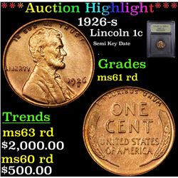 ***Auction Highlight*** 1926-s Lincoln Cent 1c Graded Unc+ RD By USCG (fc)