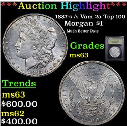 ***Auction Highlight*** 1887-s /s Vam 2a Top 100 Morgan Dollar $1 Graded Select Unc By USCG (fc)