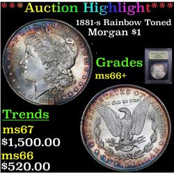 ***Auction Highlight*** 1881-s Rainbow Toned Morgan Dollar $1 Graded GEM++ Unc By USCG (fc)
