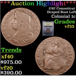 ***Auction Highlight*** 1787 Conneticut Draped Bust Left Colonial Cent 1c Graded vf++ By USCG (fc)