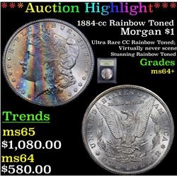 ***Auction Highlight*** 1884-cc Rainbow Toned Morgan Dollar $1 Graded Choice+ Unc By USCG (fc)