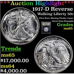 ***Auction Highlight*** 1917-D Reverse Walking Liberty Half Dollar 50c Graded GEM Unc By USCG (fc)