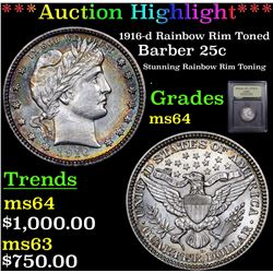 ***Auction Highlight*** 1916-d Rainbow Rim Toned Barber Quarter 25c Graded Choice Unc By USCG (fc)