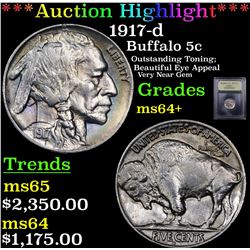 ***Auction Highlight*** 1917-d Buffalo Nickel 5c Graded Choice+ Unc By USCG (fc)