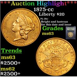 ***Auction Highlight*** 1875-cc Gold Liberty Double Eagle $20 Graded Select Unc By USCG (fc)
