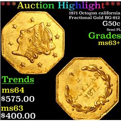 ***Auction Highlight*** 1871 Octogon california Fractional Gold BG-912 50c Grades Select+ Unc (fc)