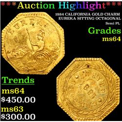 ***Auction Highlight*** 1884 CALIFORNIA GOLD CHARM EUREKA SITTING OCTAGONAL Grades Choice Unc (fc)