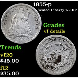 1855-p Seated Liberty Half Dime 1/2 10c Grades vf details