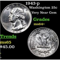 1943-p Washington Quarter 25c Grades Choice+ Unc