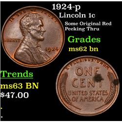1924-p Lincoln Cent 1c Grades Select Unc BN