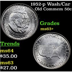 1952-p Wash/Car Old Commem Half Dollar 50c Grades Select+ Unc