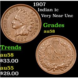 1907 Indian Cent 1c Grades Choice AU/BU Slider