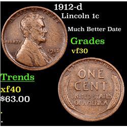 1912-d Lincoln Cent 1c Grades vf++