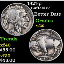 1921-p Buffalo Nickel 5c Grades vf++