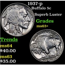 1937-p Buffalo Nickel 5c Grades Select+ Unc