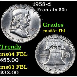 1958-d Franklin Half Dollar 50c Grades Select Unc+ FBL