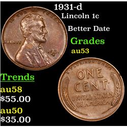 1931-d Lincoln Cent 1c Grades Select AU