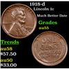1918-d Lincoln Cent 1c Grades Choice AU