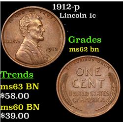 1912-p Lincoln Cent 1c Grades Select Unc BN