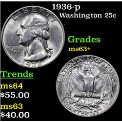1936-p Washington Quarter 25c Grades Select+ Unc