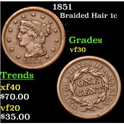 1851 Braided Hair Large Cent 1c Grades vf++