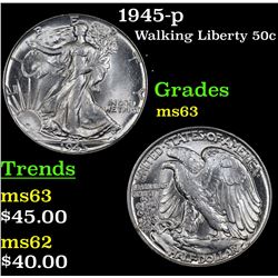 1945-p Walking Liberty Half Dollar 50c Grades Select Unc