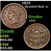 1853 Braided Hair Large Cent 1c Grades vf++