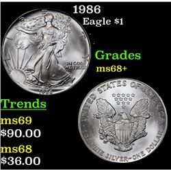 1986 Silver Eagle Dollar $1 Grades Gem++ Unc
