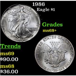 1986 Silver Eagle Dollar $1 Grades Gem++ Unc