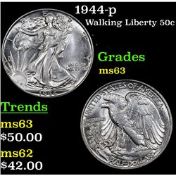 1944-p Walking Liberty Half Dollar 50c Grades Select Unc