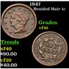 1847 Braided Hair Large Cent 1c Grades vf++