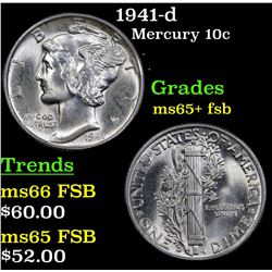 1941-d Mercury Dime 10c Grades GEM+ FSB