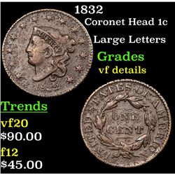 1832 Coronet Head Large Cent 1c Grades vf details