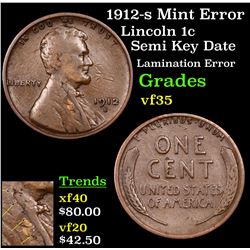 1912-s Mint Error Lincoln Cent 1c Grades vf++