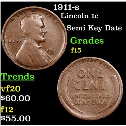 1911-s Lincoln Cent 1c Grades f+
