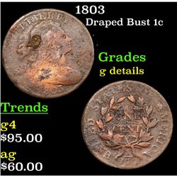 1803 Draped Bust Large Cent 1c Grades g details