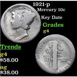 1921-p Mercury Dime 10c Grades g, good