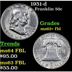 1951-d Franklin Half Dollar 50c Grades Select Unc+ FBL